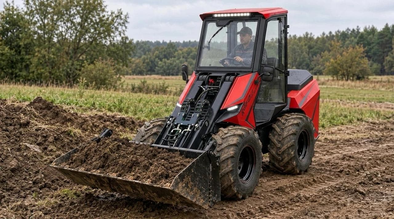 RED MAX с грунтом в ковше на рабочей площадке